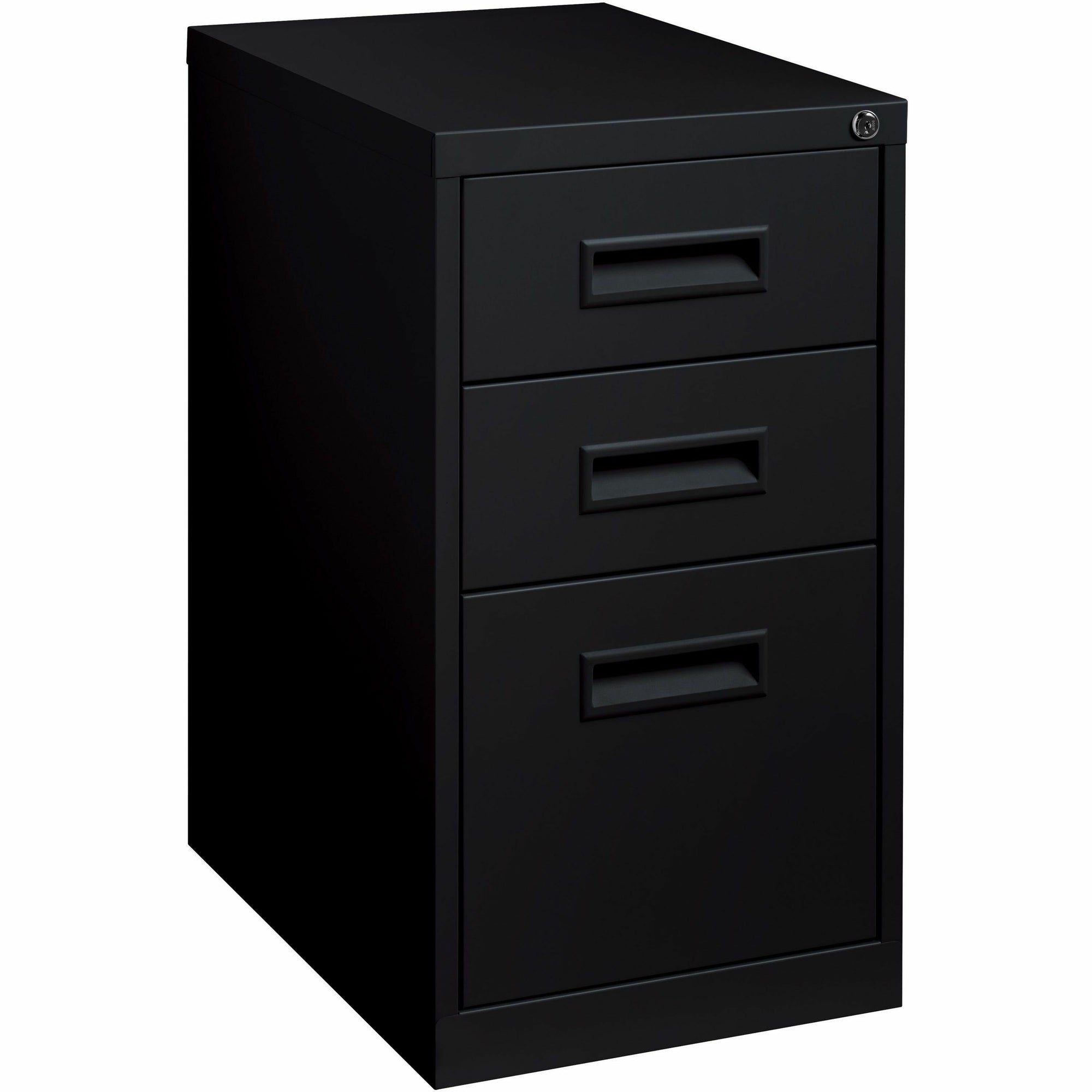Lorell 22" Box/Box/File Mobile File Cabinet with Recessed Pull - 15" x 22" x 27.8" - 3 x Drawer(s) for Box, File - Letter - Security Lock, Ball-bearing Suspension - Black - Powder Coated - Steel - Recycled