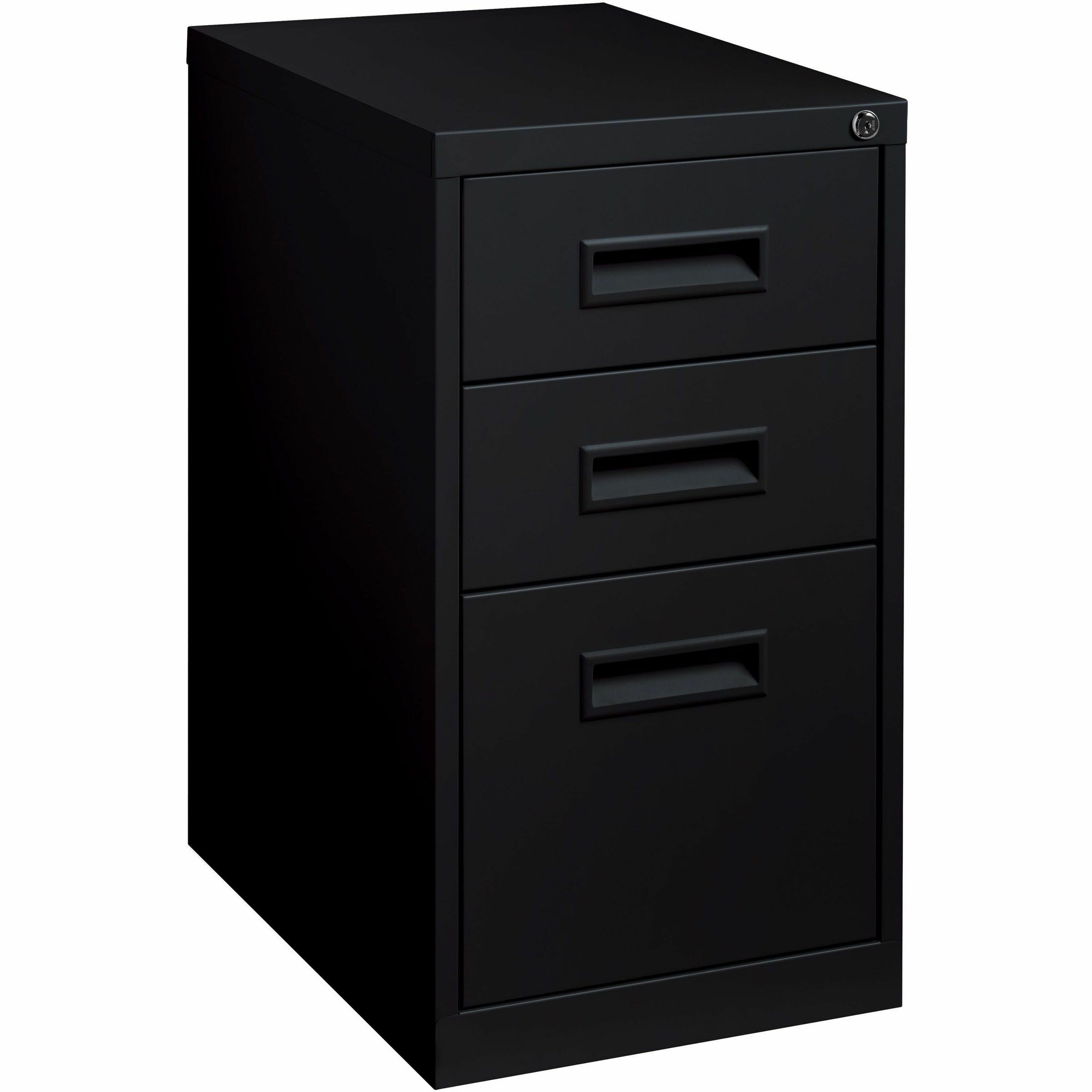 Lorell 22" Box/Box/File Mobile File Cabinet with Recessed Pull - 15" x 22" x 27.8" - 3 x Drawer(s) for Box, File - Letter - Security Lock, Ball-bearing Suspension - Black - Powder Coated - Steel - Recycled