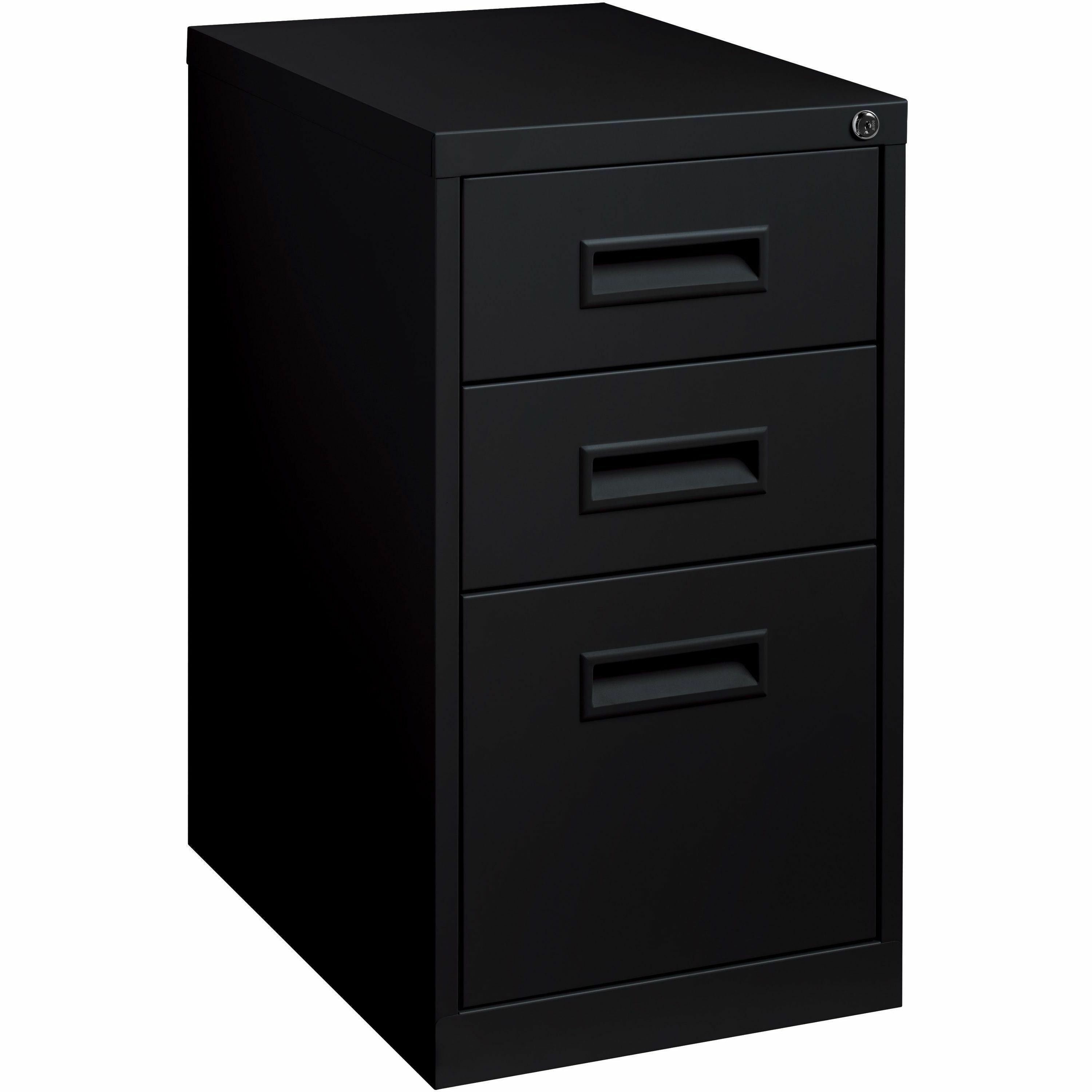 Lorell 22" Box/Box/File Mobile File Cabinet with Recessed Pull - 15" x 22" x 27.8" - 3 x Drawer(s) for Box, File - Letter - Security Lock, Ball-bearing Suspension - Black - Powder Coated - Steel - Recycled