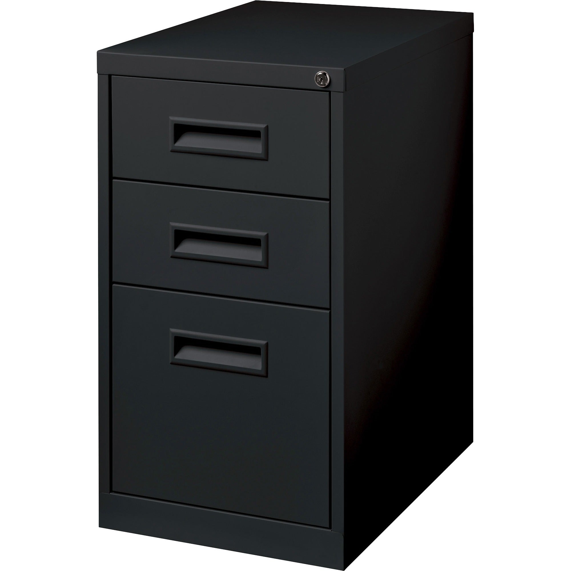 Lorell 22" Box/Box/File Mobile File Cabinet with Recessed Pull - 15" x 22" x 27.8" - 3 x Drawer(s) for Box, File - Letter - Security Lock, Ball-bearing Suspension - Black - Powder Coated - Steel - Recycled - 