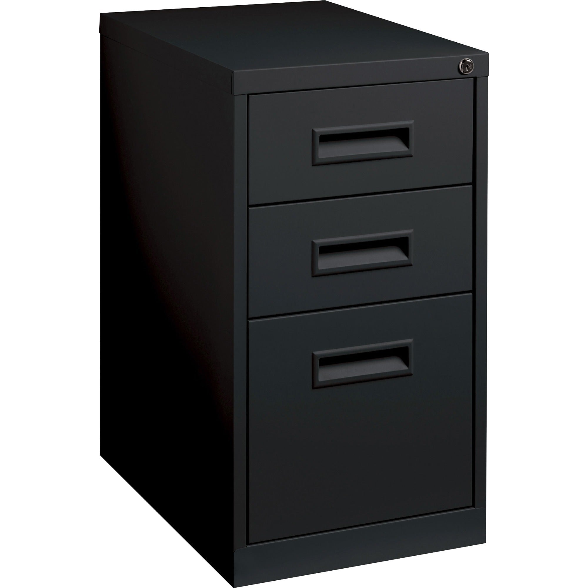 Lorell 22" Box/Box/File Mobile File Cabinet with Recessed Pull - 15" x 22" x 27.8" - 3 x Drawer(s) for Box, File - Letter - Security Lock, Ball-bearing Suspension - Black - Powder Coated - Steel - Recycled - 