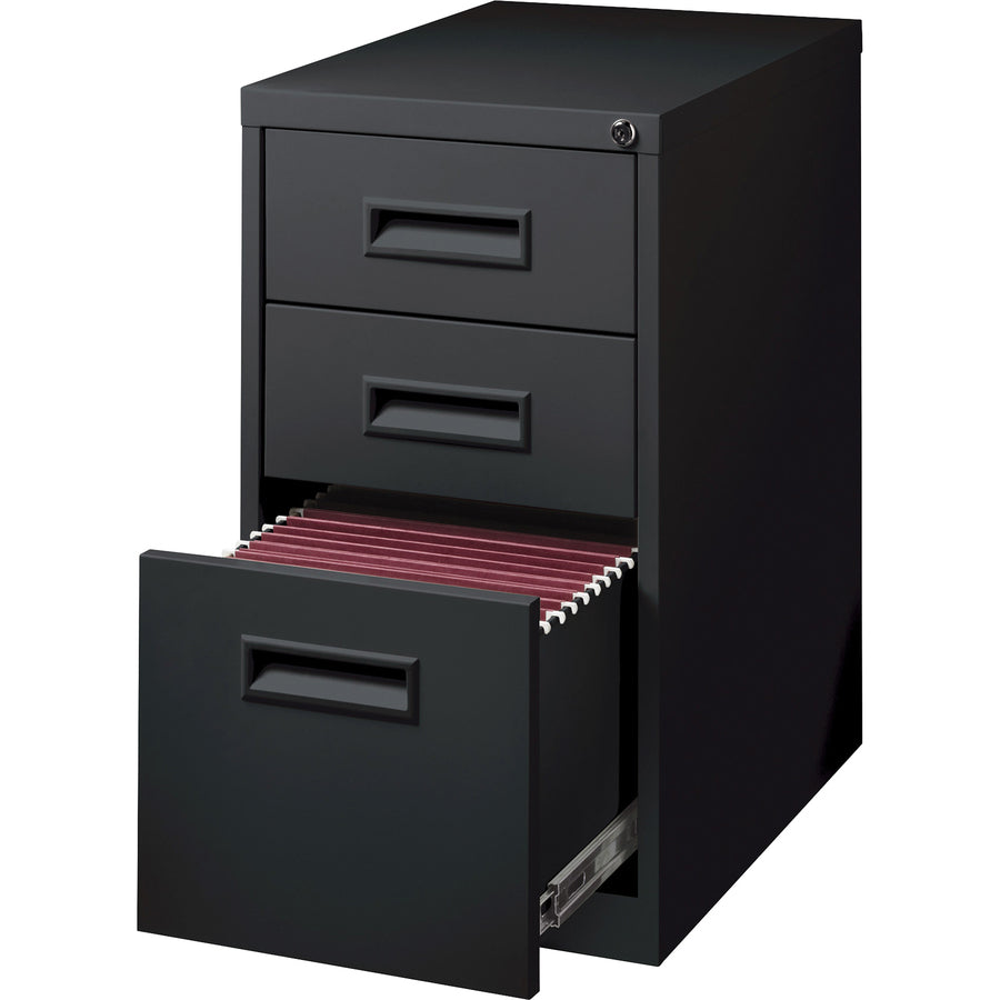 Lorell 22" Box/Box/File Mobile File Cabinet with Recessed Pull - 15" x 22" x 27.8" - 3 x Drawer(s) for Box, File - Letter - Security Lock, Ball-bearing Suspension - Black - Powder Coated - Steel - Recycled - 