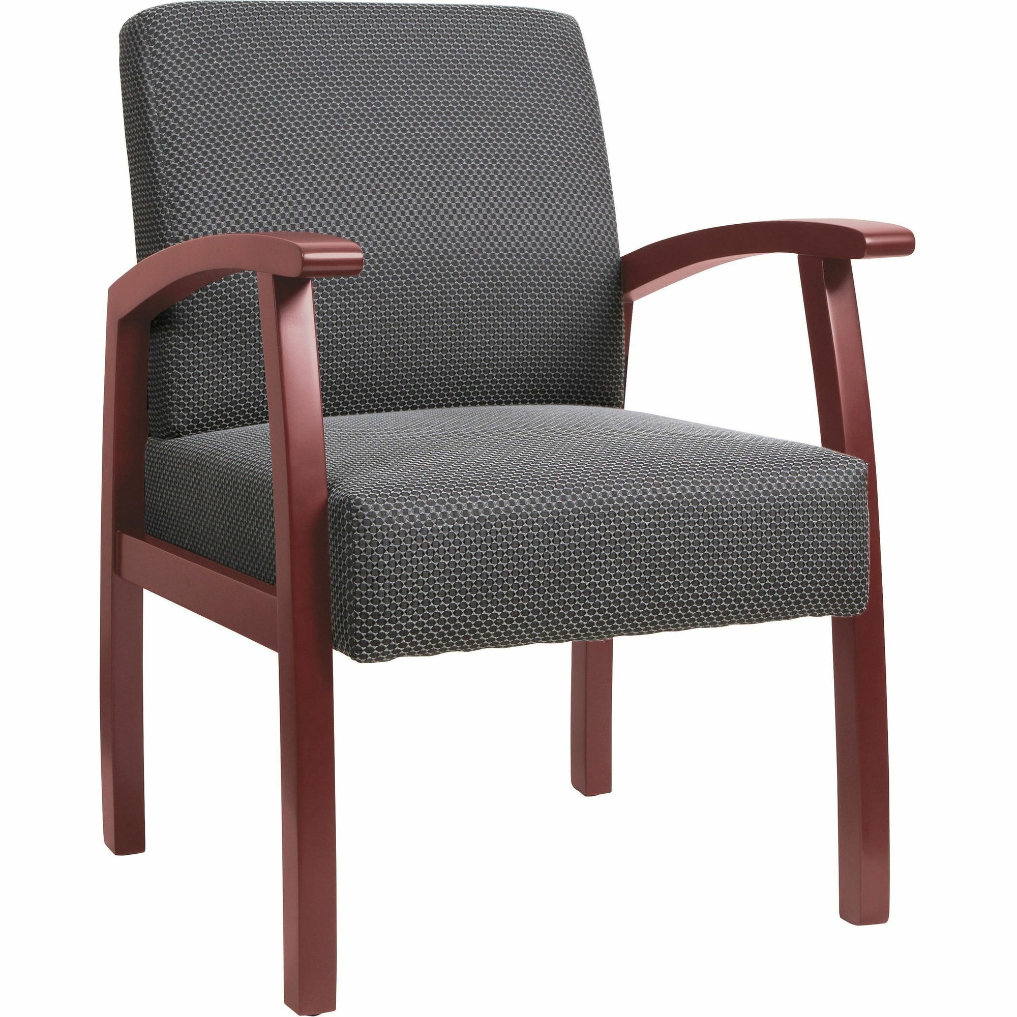 Lorell Thickly Padded Guest Chair - Mahogany Frame - Four-legged Base - Charcoal - 1 Each