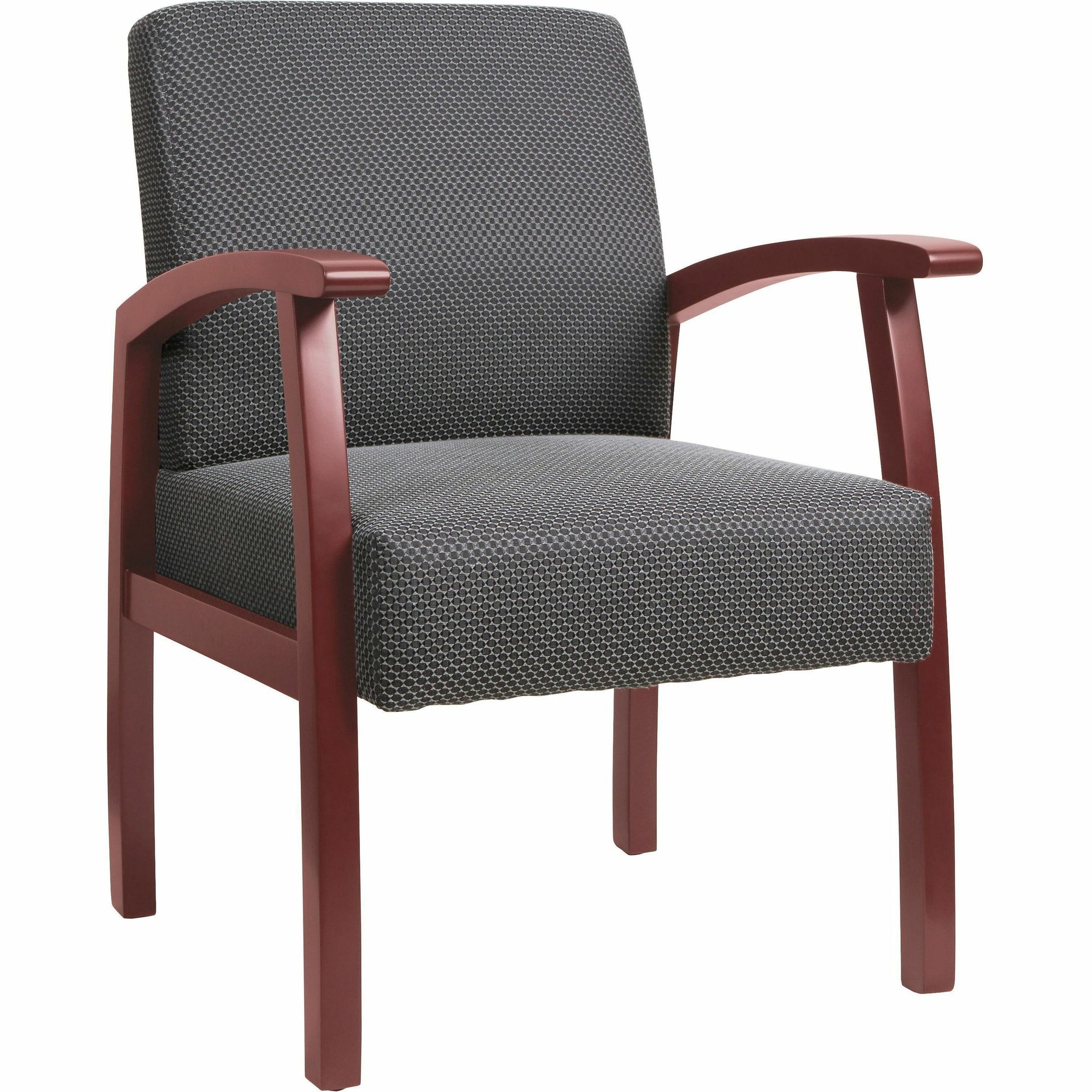 Lorell Thickly Padded Guest Chair - Mahogany Frame - Four-legged Base - Charcoal - 1 Each