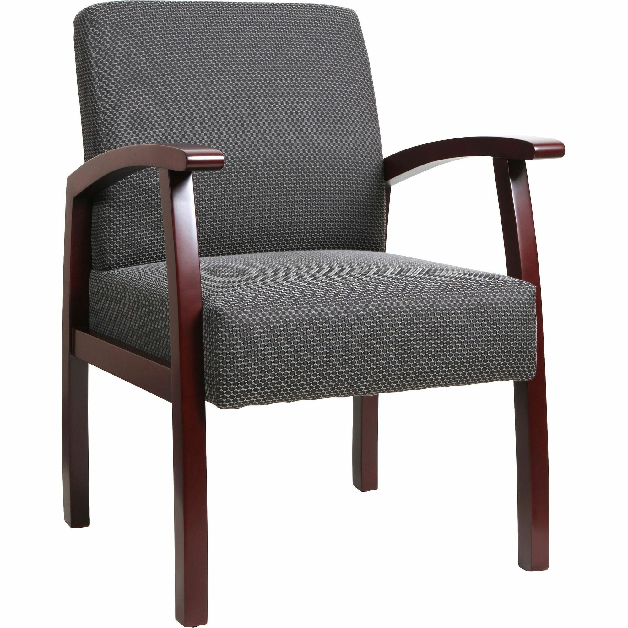 Lorell Thickly Padded Guest Chair - Mahogany Frame - Four-legged Base - Charcoal - 1 Each - 