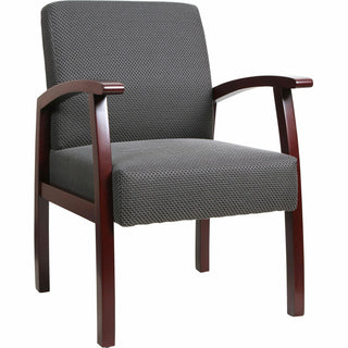 Lorell Thickly Padded Guest Chair - Mahogany Frame - Four-legged Base - Charcoal - 1 Each - 