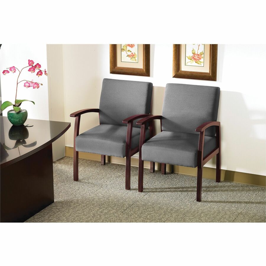 Lorell Thickly Padded Guest Chair - Mahogany Frame - Four-legged Base - Charcoal - 1 Each - 