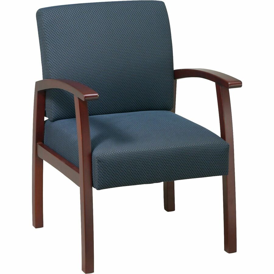 Lorell Thickly Padded Guest Chair - Cherry Frame - Four-legged Base - Midnight Blue - 1 Each