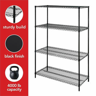 Lorell Industrial Wire Starter Shelving Unit - 48" x 24" x 72" - 4 x Shelf(ves) - 4000 lb Load Capacity - Black - Steel