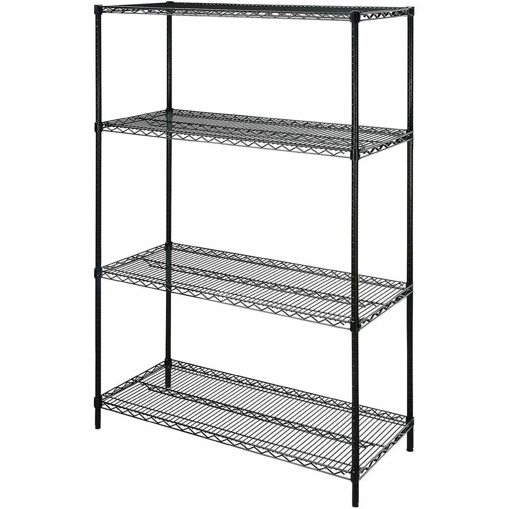 Lorell Industrial Wire Starter Shelving Unit - 48" x 24" x 72" - 4 x Shelf(ves) - 4000 lb Load Capacity - Black - Steel