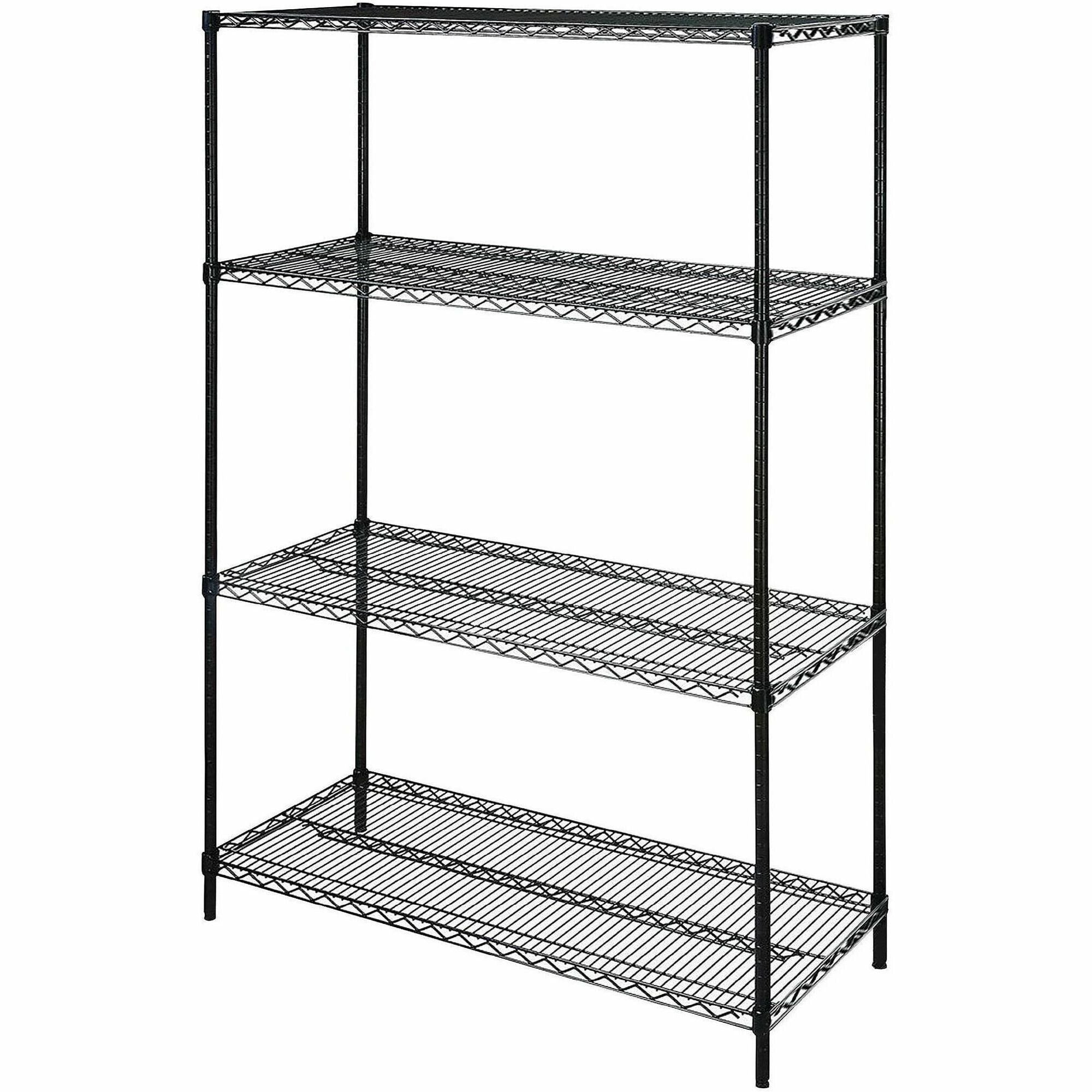 Lorell Industrial Wire Starter Shelving Unit - 48" x 24" x 72" - 4 x Shelf(ves) - 4000 lb Load Capacity - Black - Steel
