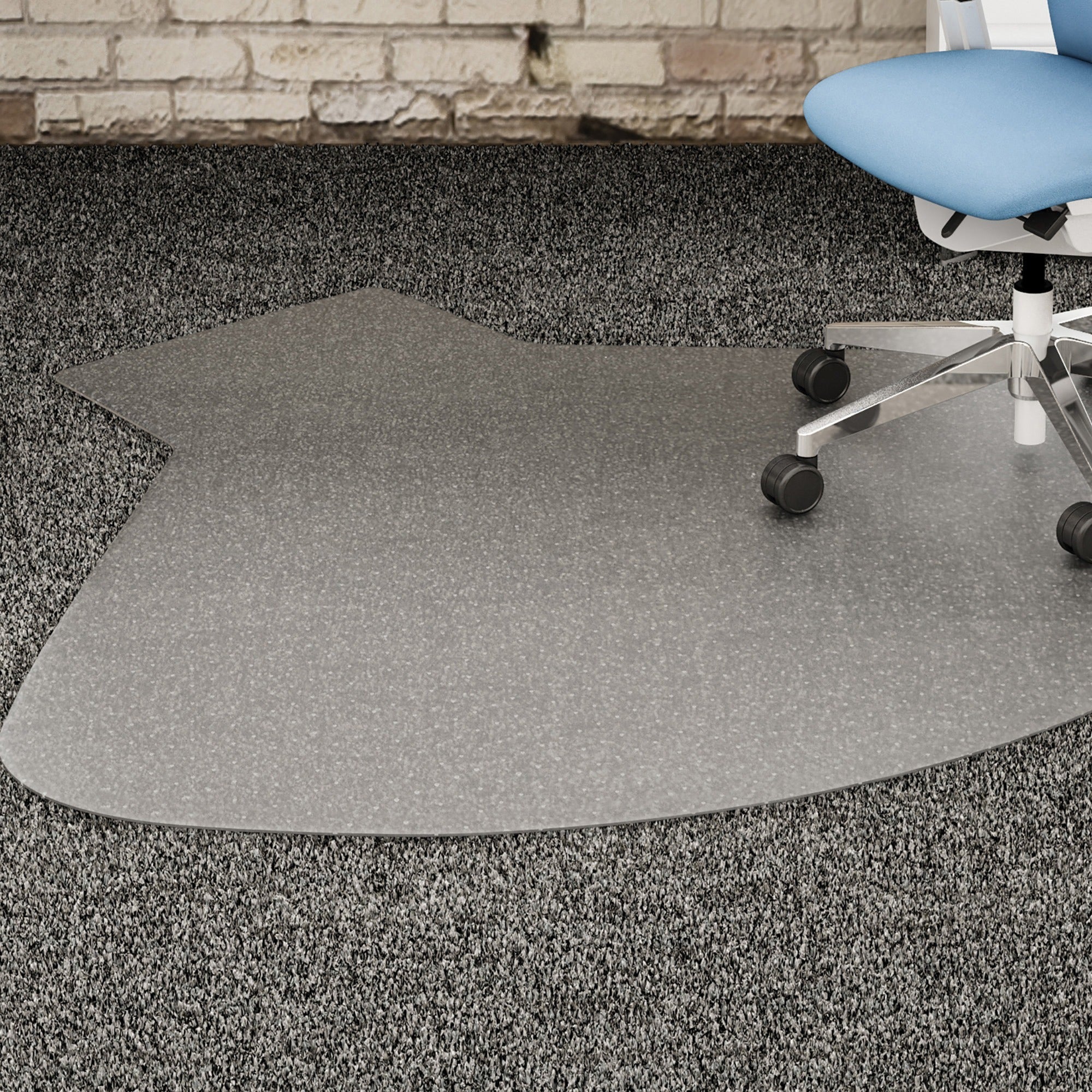 Lorell L-Workstation Medium-pile Chairmat - Carpeted Floor - 66" Length x 60" Width x 0.125" Thickness - Lip Size 12" Length x 20" Width - Vinyl - Clear - 1Each - 