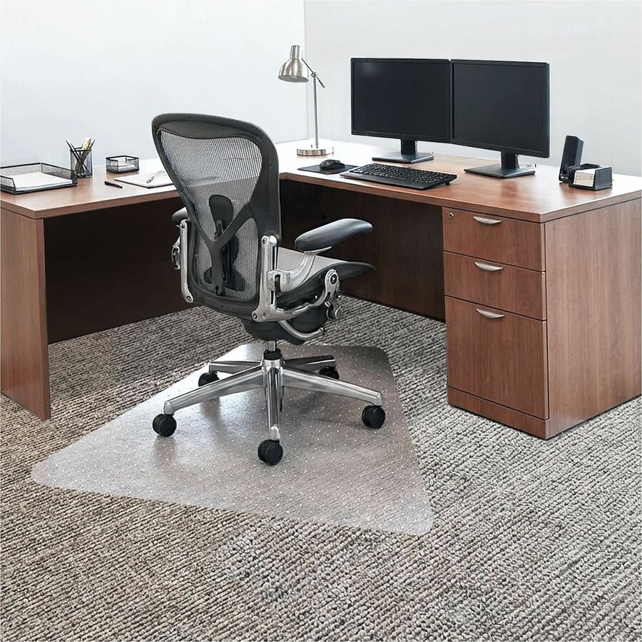 Lorell L-Workstation Medium-pile Chairmat - Carpeted Floor - 66" Length x 60" Width x 0.125" Thickness - Lip Size 12" Length x 20" Width - Vinyl - Clear - 1Each