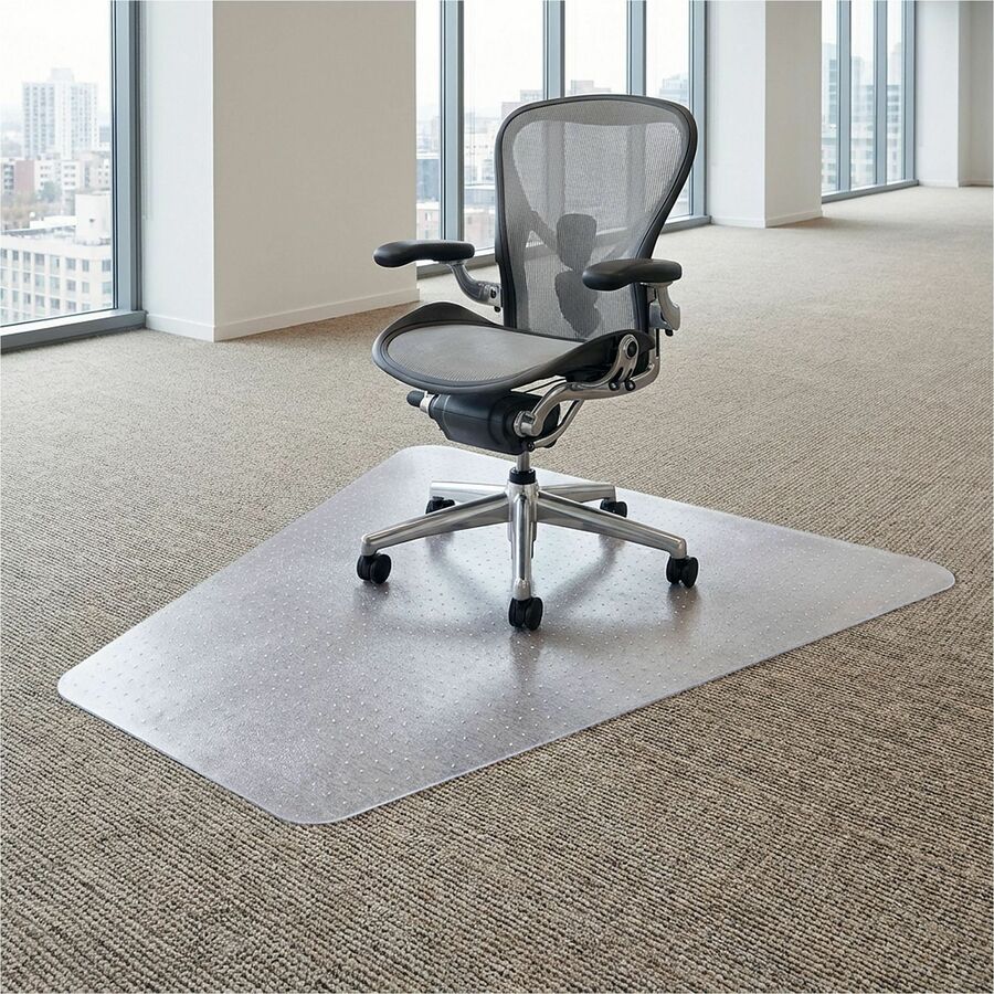 Lorell L-Workstation Medium-pile Chairmat - Carpeted Floor - 66" Length x 60" Width x 0.125" Thickness - Lip Size 12" Length x 20" Width - Vinyl - Clear - 1Each
