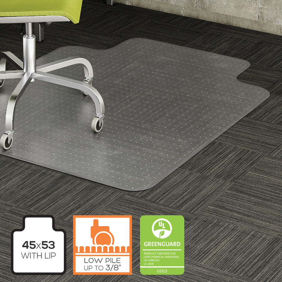 Lorell Wide Lip Low-pile Chairmat - Carpeted Floor - 53" Length x 45" Width x 0.122" Thickness - Lip Size 12" Length x 25" Width - Vinyl - Clear - 1Each - 