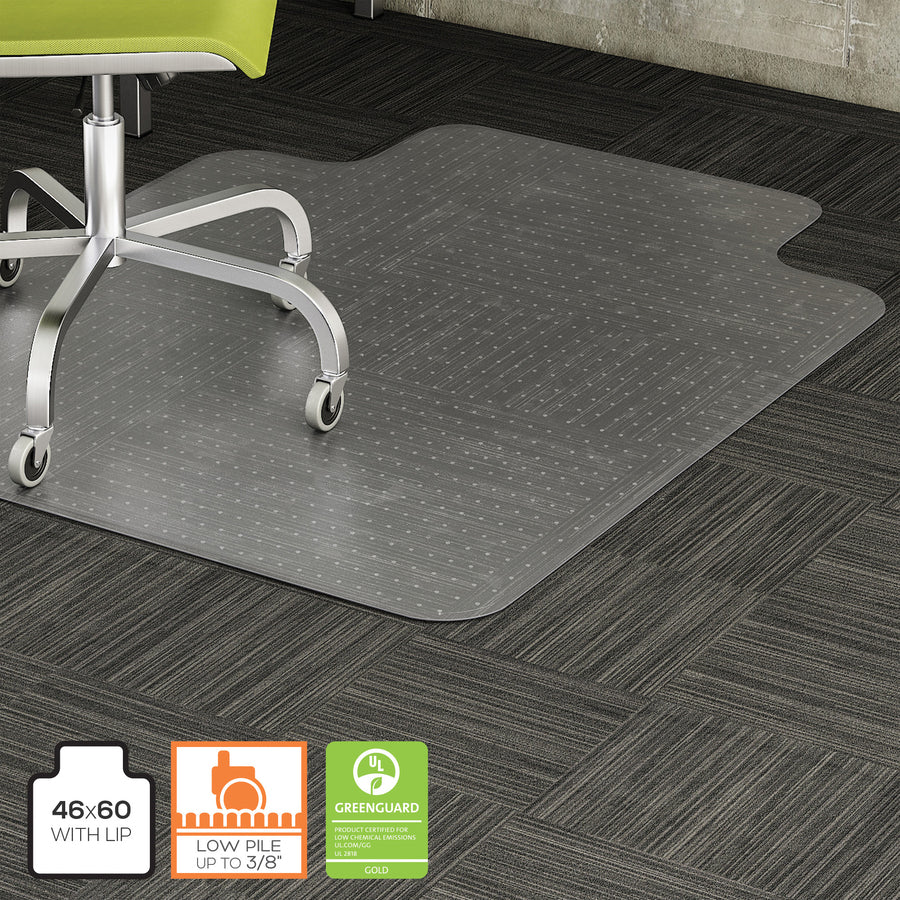 Lorell Wide Lip Low-pile Chairmat - Carpeted Floor - 60" Length x 45" Width x 0.122" Thickness - Lip Size 12" Length x 25" Width - Vinyl - Clear - 1Each - 