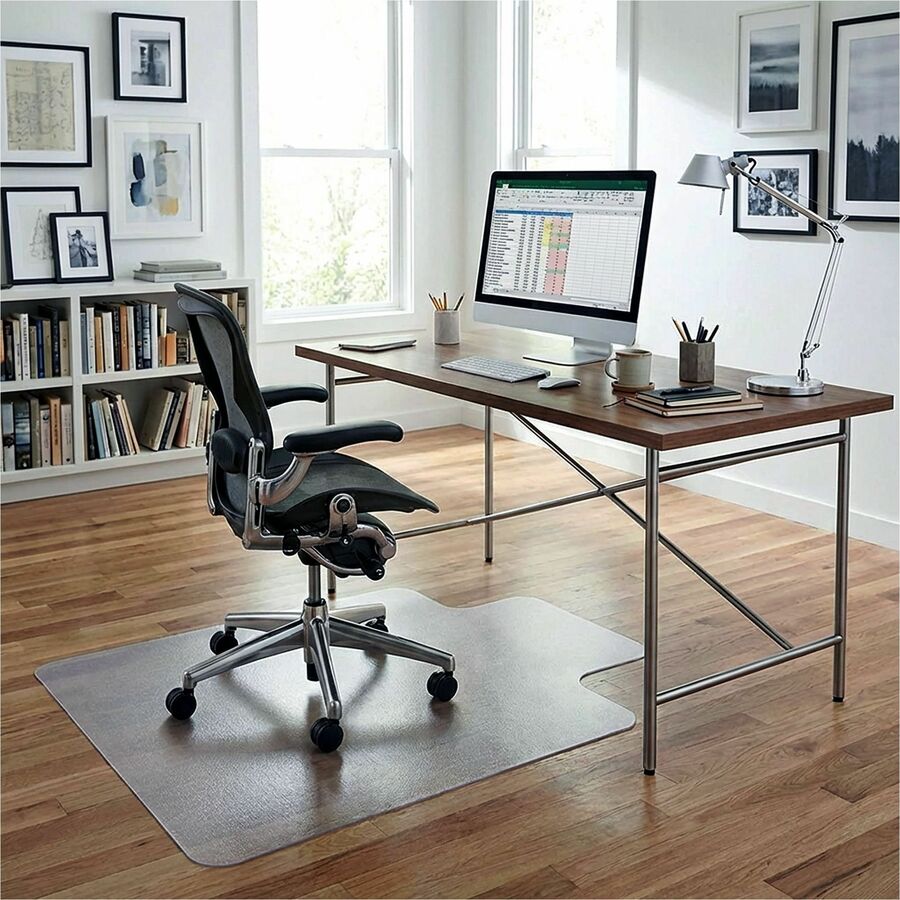 Lorell Wide Lip Chairmat - Hard Floor, Wood Floor, Vinyl Floor, Tile Floor - 53" Length x 45" Width x 0.095" Thickness - Lip Size 12" Length x 25" Width - Vinyl - Clear - 1Each