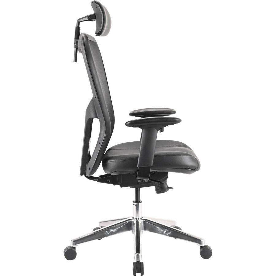 Lorell Elevate Mesh High-Back Executive Office Chair - Black Leather Seat - Aluminum Frame - 5-star Base - 1 Each