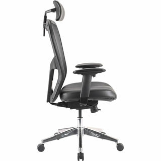 Lorell Elevate Mesh High-Back Executive Office Chair - Black Leather Seat - Aluminum Frame - 5-star Base - 1 Each