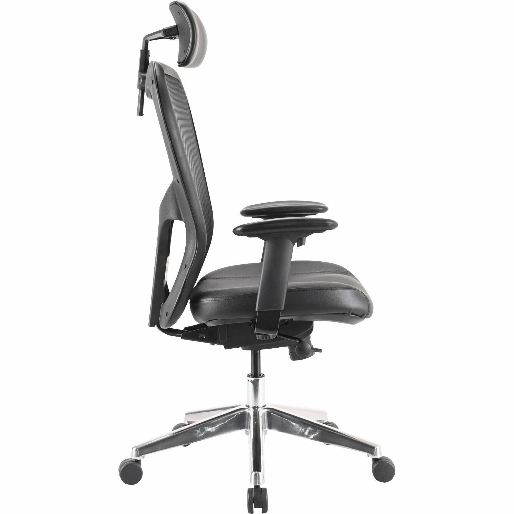 Lorell Elevate Mesh High-Back Executive Office Chair - Black Leather Seat - Aluminum Frame - 5-star Base - 1 Each - 