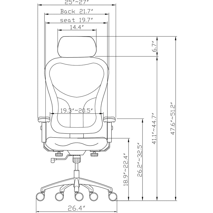 Lorell Elevate Mesh High-Back Executive Office Chair - Black Leather Seat - Aluminum Frame - 5-star Base - 1 Each