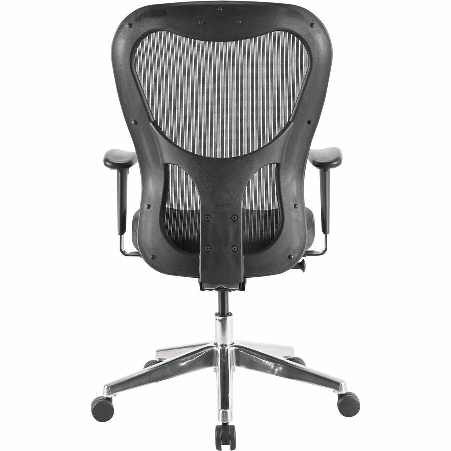 Lorell Elevate Mesh Mid-Back Office Chair - Black Leather Seat - Aluminum Frame - 5-star Base - 1 Each