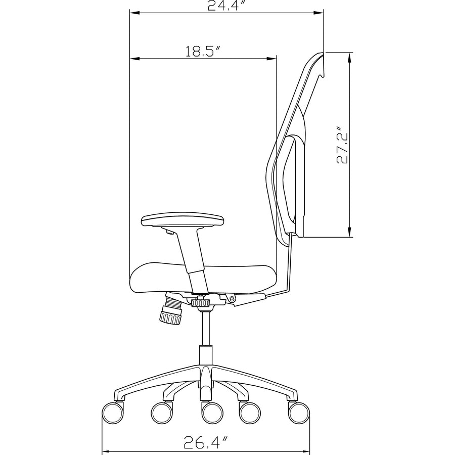 Lorell Elevate Mesh Mid-Back Office Chair - Black Leather Seat - Aluminum Frame - 5-star Base - 1 Each