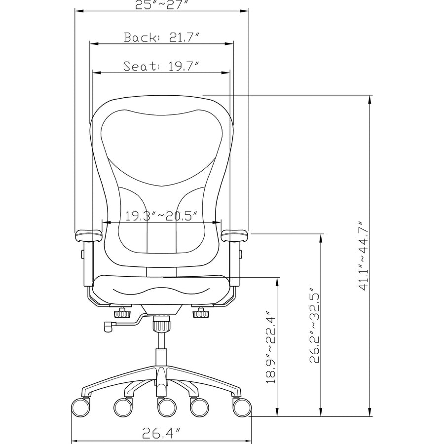 Lorell Elevate Mesh Mid-Back Office Chair - Black Leather Seat - Aluminum Frame - 5-star Base - 1 Each
