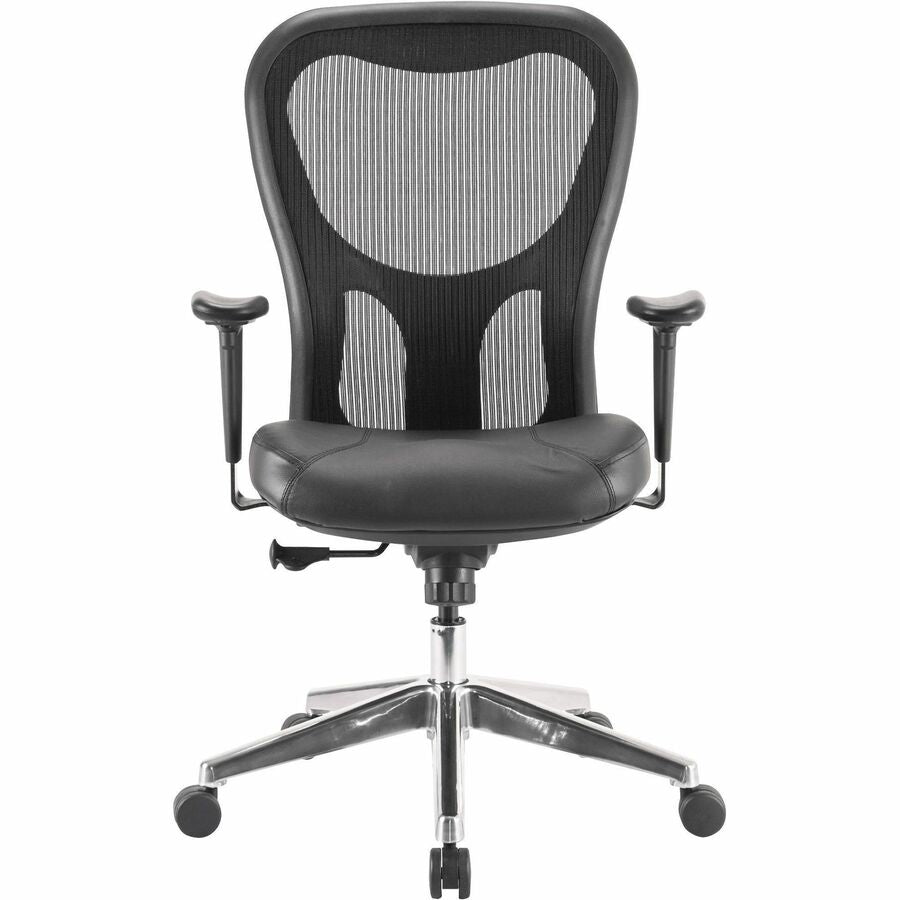 Lorell Elevate Mesh Mid-Back Office Chair - Black Leather Seat - Aluminum Frame - 5-star Base - 1 Each