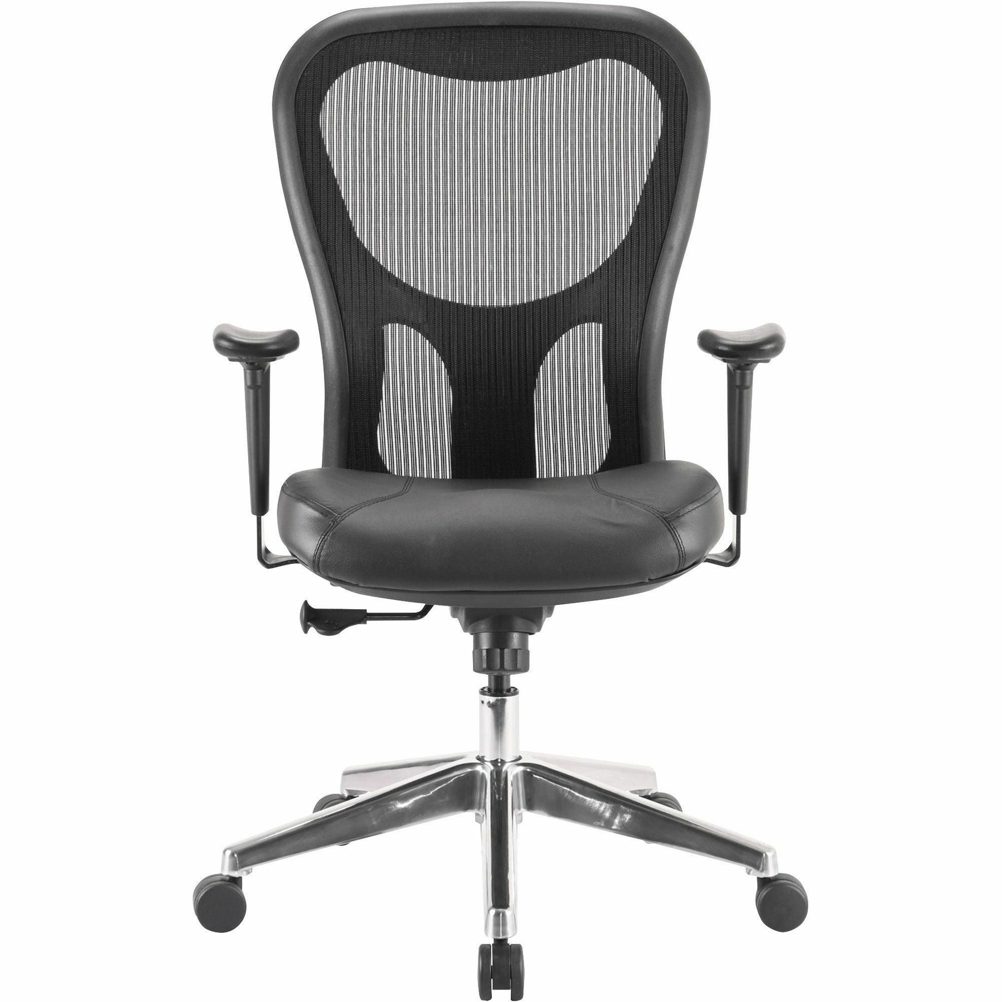 Lorell Elevate Mesh Mid-Back Office Chair - Black Leather Seat - Aluminum Frame - 5-star Base - 1 Each - 