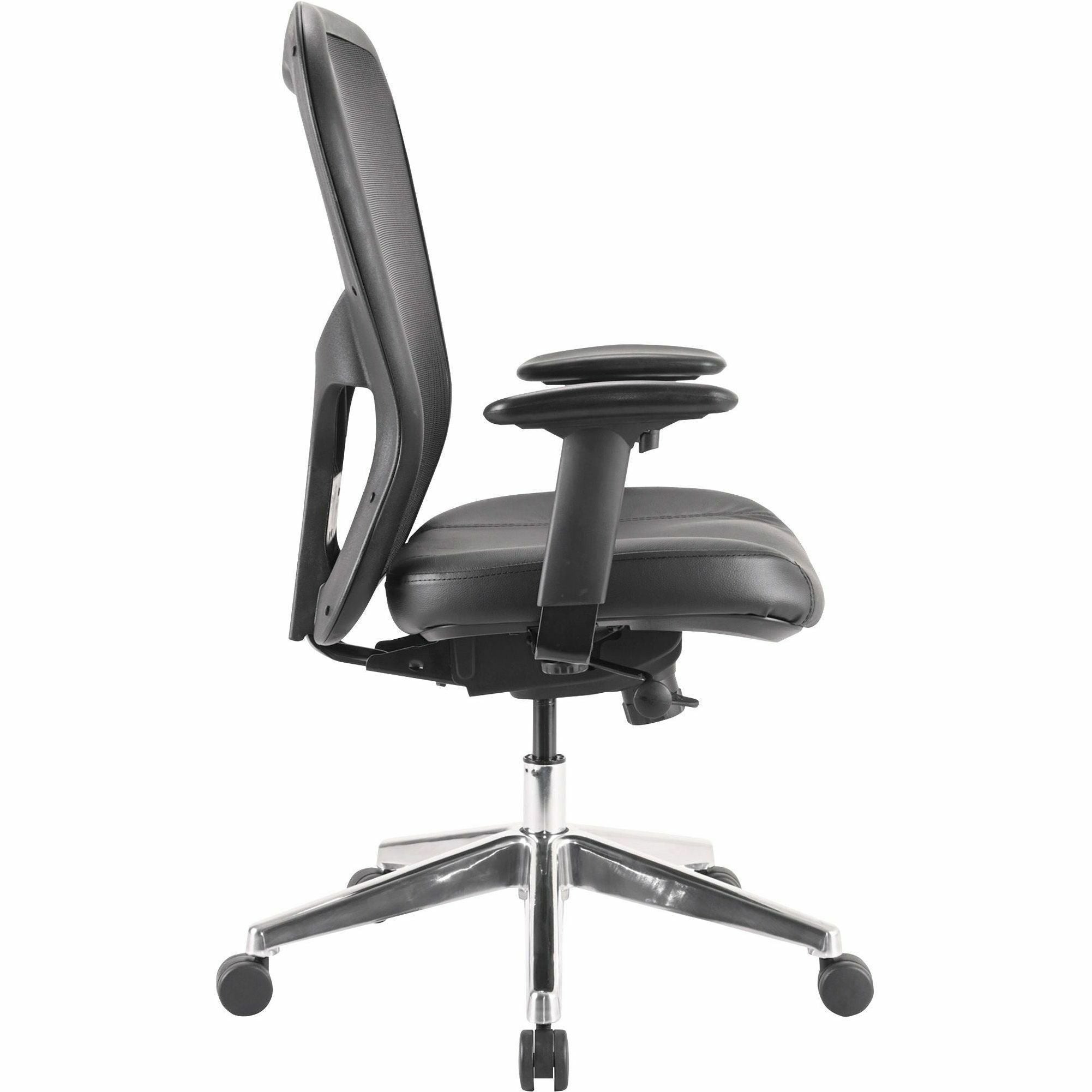 Lorell Elevate Mesh Mid-Back Office Chair - Black Leather Seat - Aluminum Frame - 5-star Base - 1 Each - 