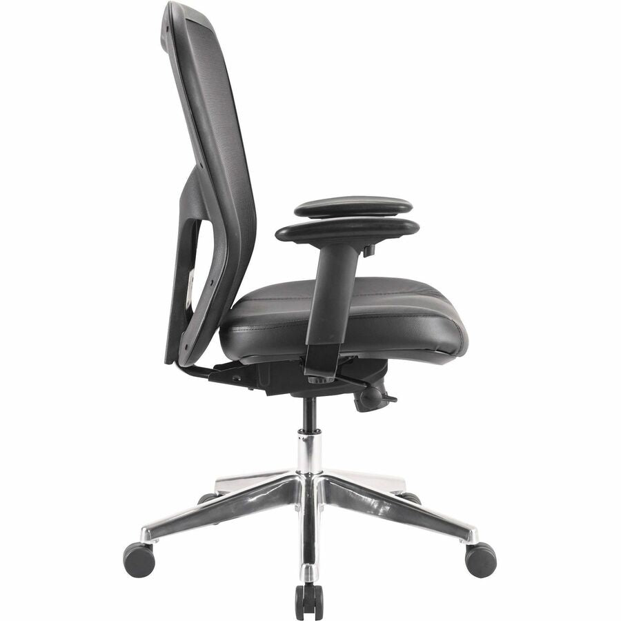Lorell Elevate Mesh Mid-Back Office Chair - Black Leather Seat - Aluminum Frame - 5-star Base - 1 Each