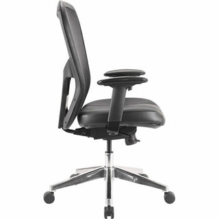 Lorell Elevate Mesh Mid-Back Office Chair - Black Leather Seat - Aluminum Frame - 5-star Base - 1 Each