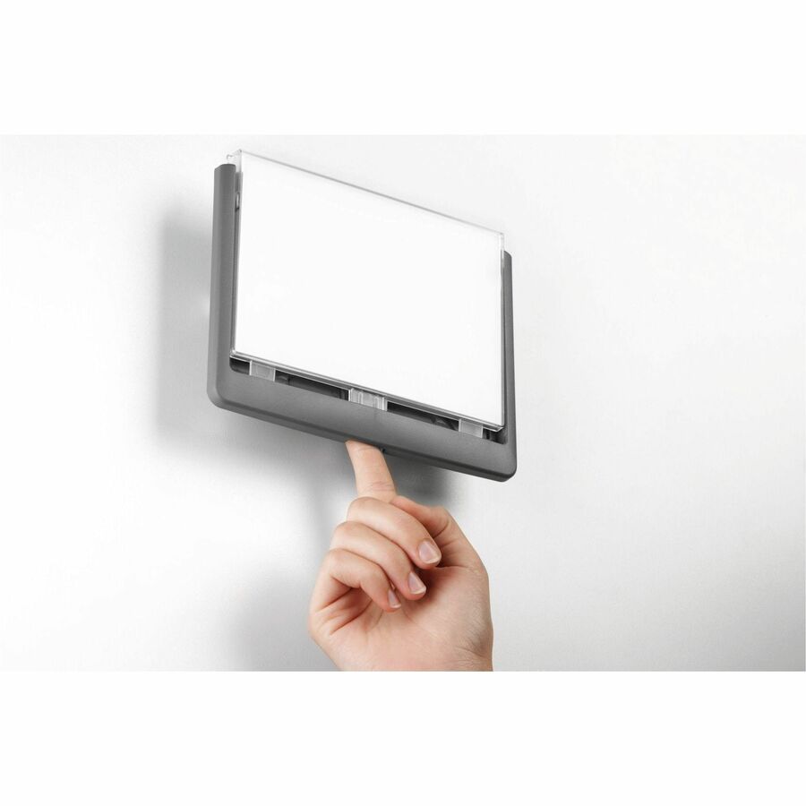 DURABLE CLICK SIGN with Cubicle Panel Pins - 2-1/8" x 5-7/8" - 2 Pins - Anti-glare - Acrylic, Aluminum - Updateable - Graphite - 1 Pack