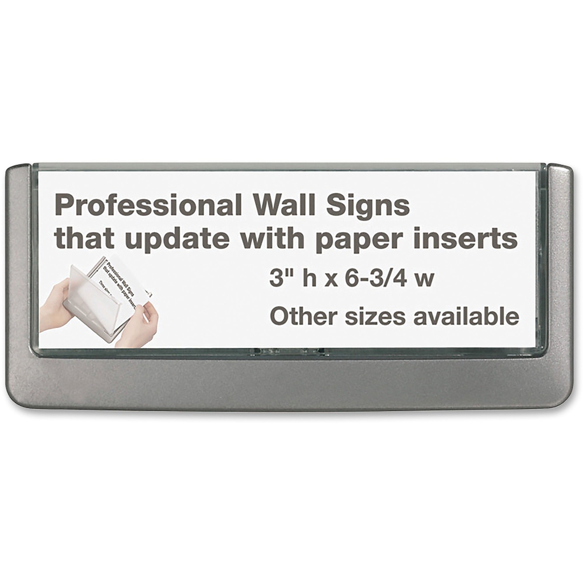 DURABLE CLICK SIGN with Cubicle Panel Pins - 2-1/8" x 5-7/8" - 2 Pins - Anti-glare - Acrylic, Aluminum - Updateable - Graphite - 1 Pack - 