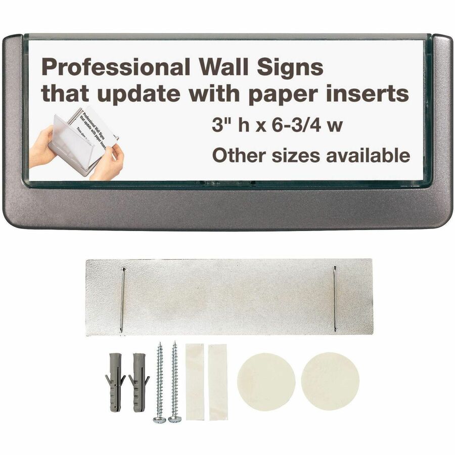 DURABLE CLICK SIGN with Cubicle Panel Pins - 2-1/8" x 5-7/8" - 2 Pins - Anti-glare - Acrylic, Aluminum - Updateable - Graphite - 1 Pack