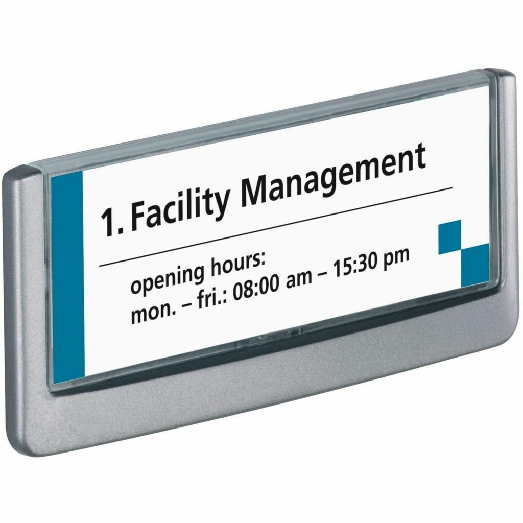 DURABLE CLICK SIGN with Cubicle Panel Pins - 2-1/8" x 5-7/8" - 2 Pins - Anti-glare - Acrylic, Aluminum - Updateable - Graphite - 1 Pack
