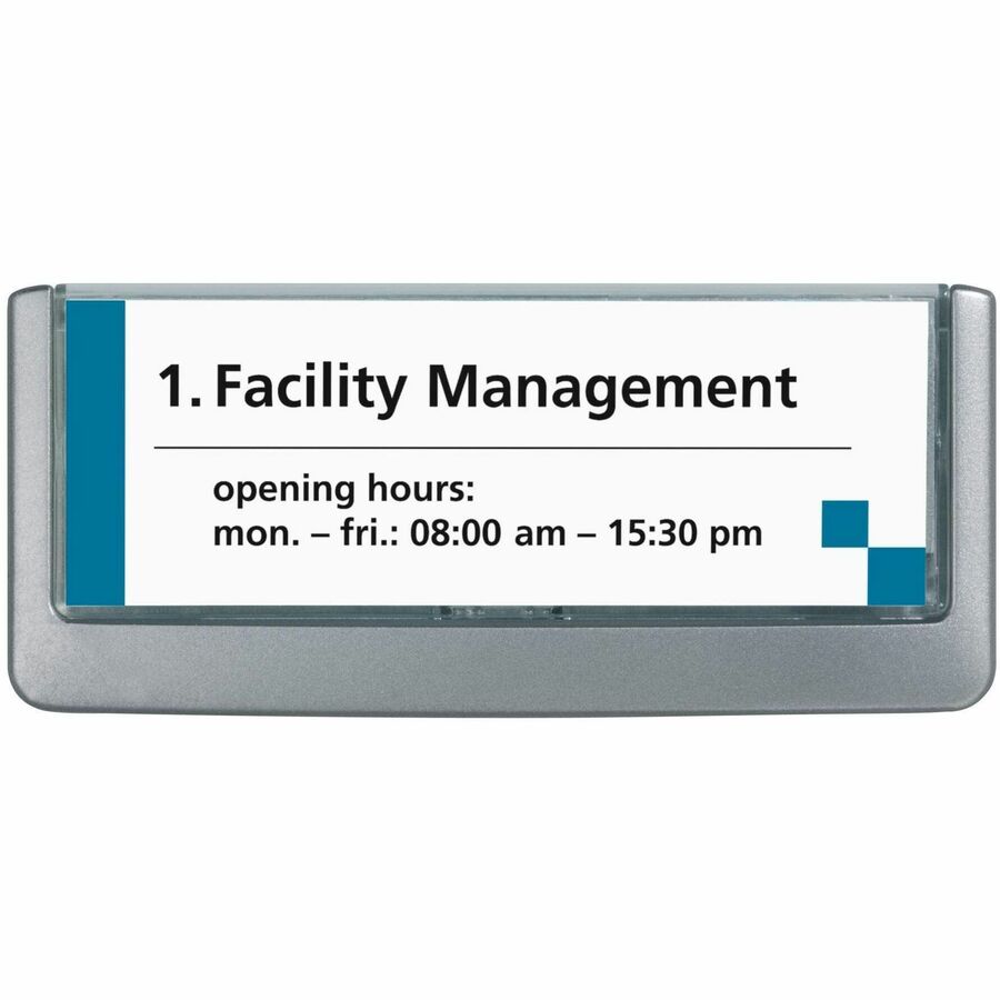 DURABLE CLICK SIGN with Cubicle Panel Pins - 2-1/8" x 5-7/8" - 2 Pins - Anti-glare - Acrylic, Aluminum - Updateable - Graphite - 1 Pack