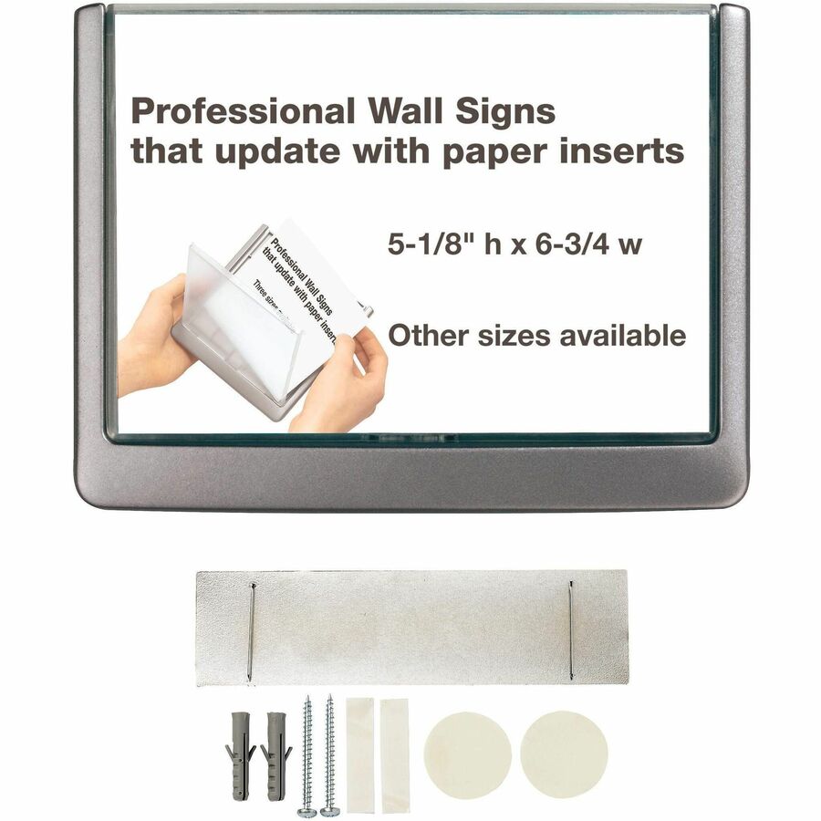 Click Sign Holder For Interior Walls, 6.75 x 0.63 x 5.13, Gray