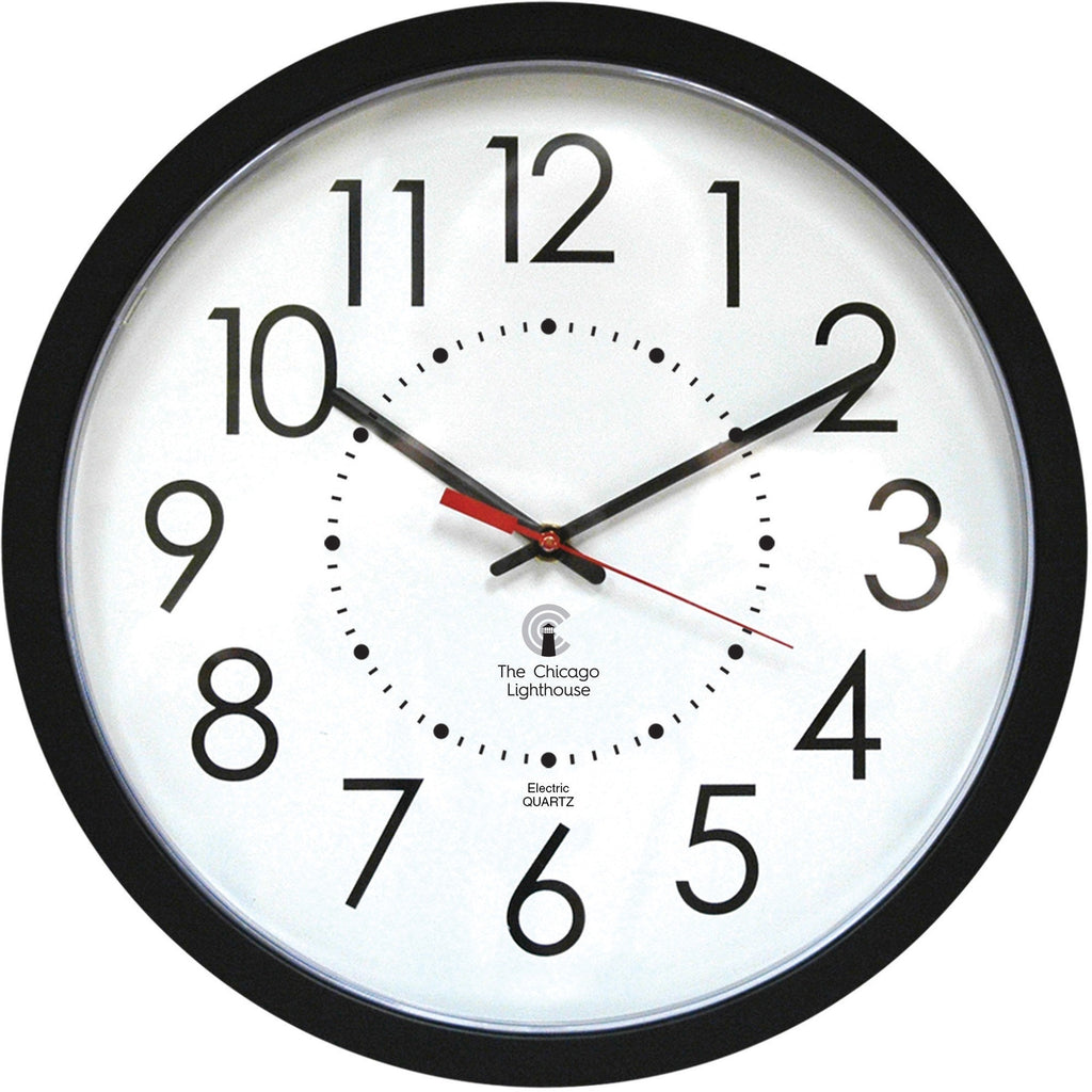 Electric Contemporary Clock, 14.5" Overall Diameter, Black Case, AC Powered