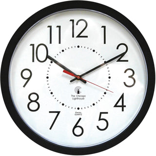 Electric Contemporary Clock, 14.5" Overall Diameter, Black Case, AC Powered