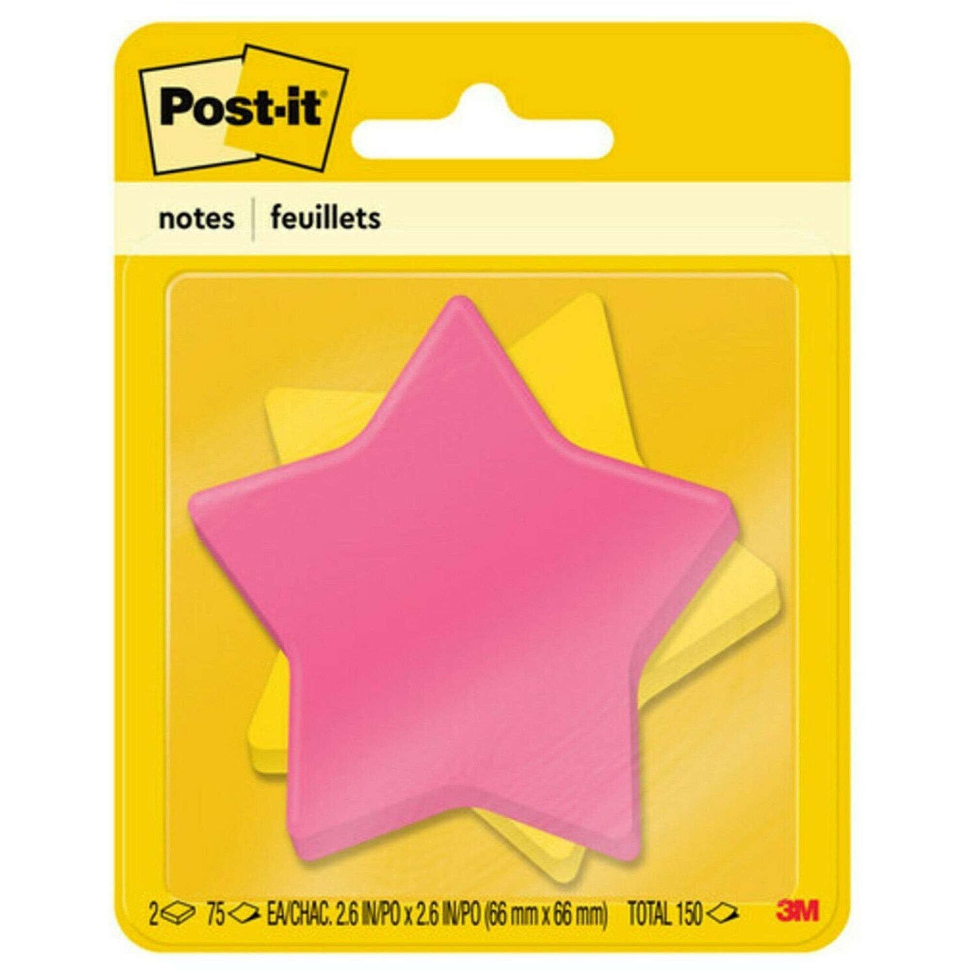 Post-it Super Sticky Die-Cut Notes - 150 - 3" x 3" - Star - 75 Sheets per Pad - Unruled - Yellow, Pink - Self-adhesive - 2 / Pack