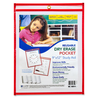C-Line Reusable Dry Erase Pocket - Study Aid - Neon Red, 9 x 12, 40814 - 