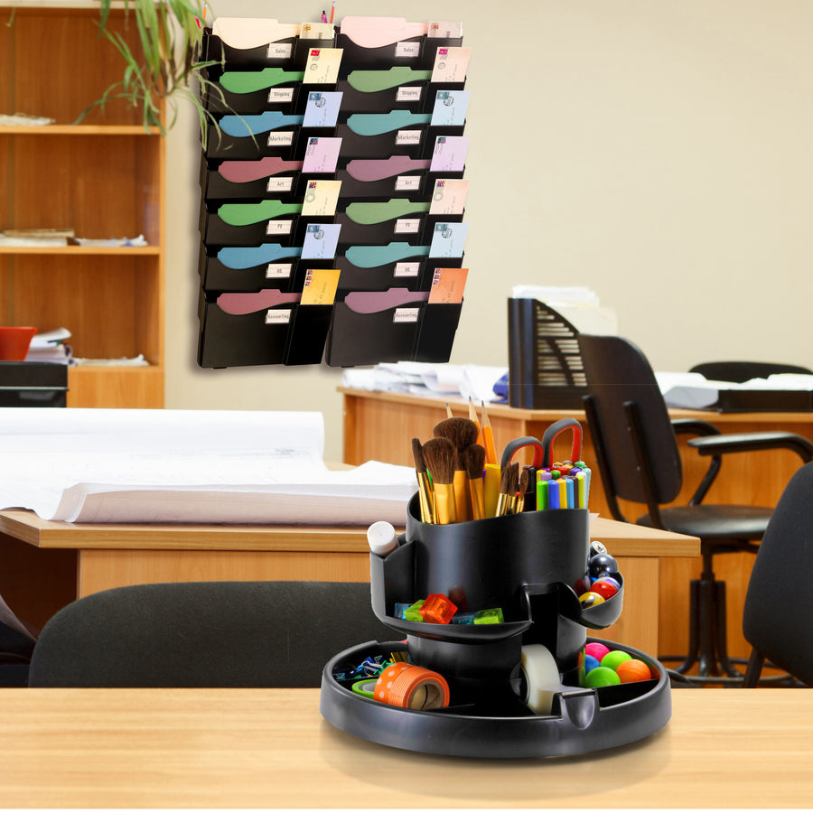 Officemate Grande Central Wall Filing System - 7 Pocket(s) - 38.3" Height x 16.6" Width x 4.8" Depth - Black - 1 / Pack - 