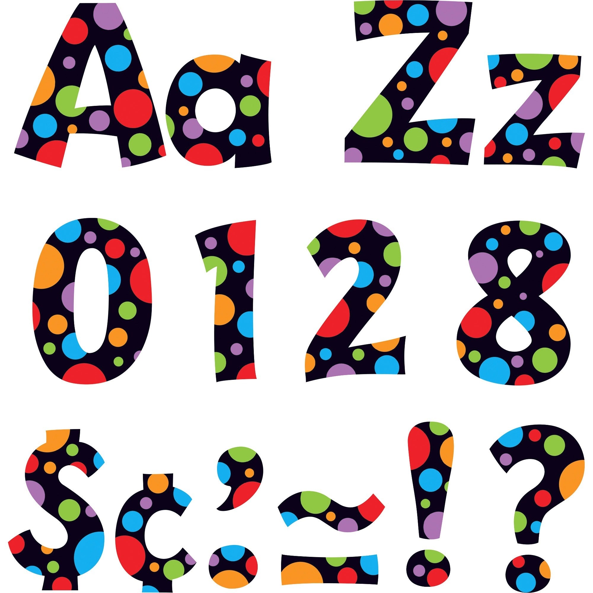 Trend Ready Letter Neon Dots - 83 x Lowercase Letters, 20 x Numbers, 36 x Punctuation Marks, 59 x Uppercase Letters, 18 x Spanish Accent Mark Shape - Pin-up - 4" Height x 8" Length - Assorted - 1 / Pack