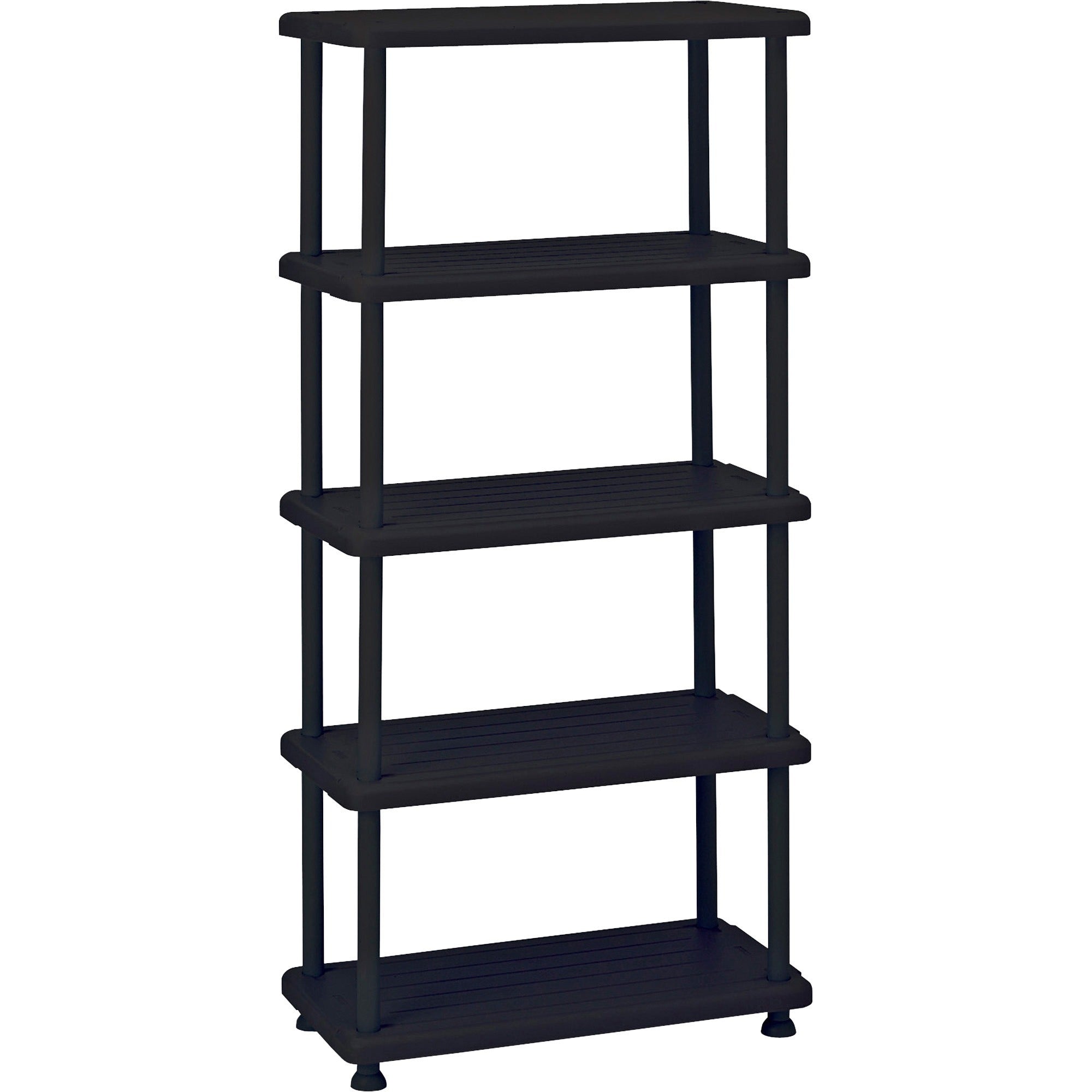 Rough n Ready Open Storage System, Five-Shelf, Blow-Molded HDPE, 36w x 18d x 74h, Black