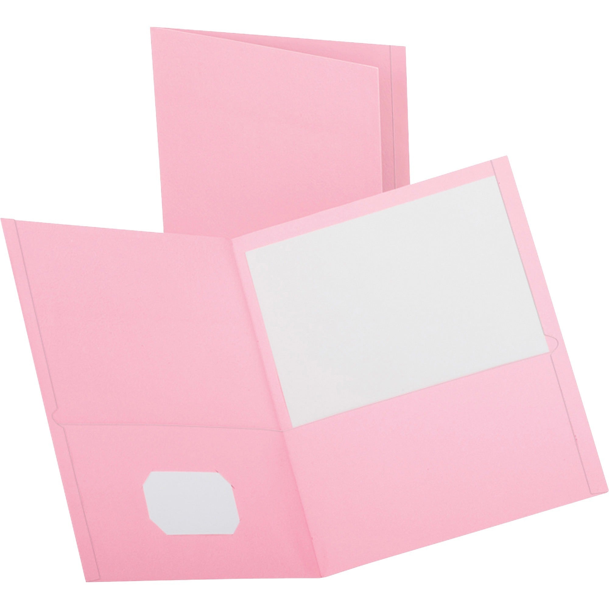 Twin-Pocket Folder, Embossed Leather Grain Paper, 0.5" Capacity, 11 x 8.5, Pink, 25/Box