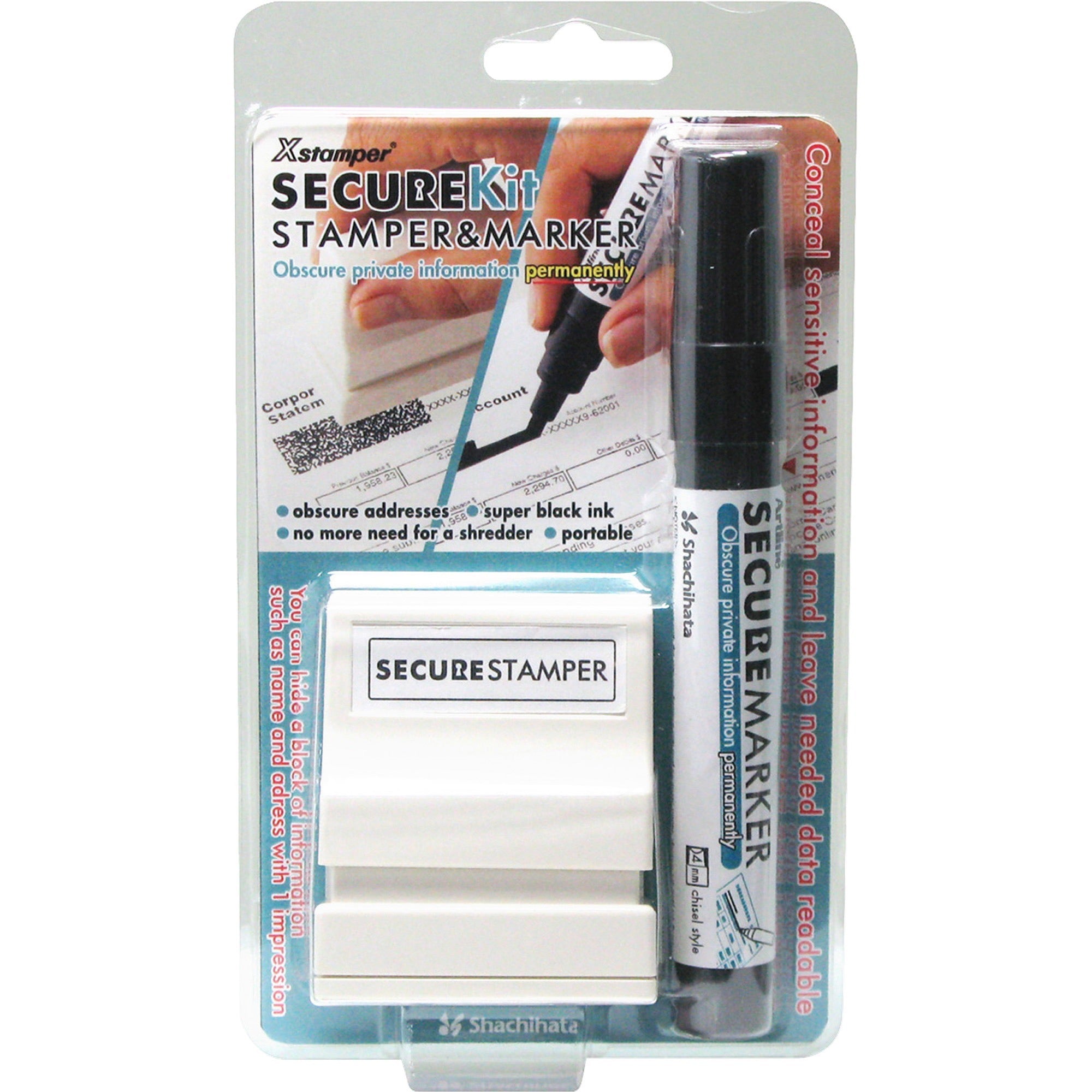 Xstamper Small Security Stamper Kit - 0.50" Impression Width x 1.69" Impression Length - Black - 1 / Pack - 