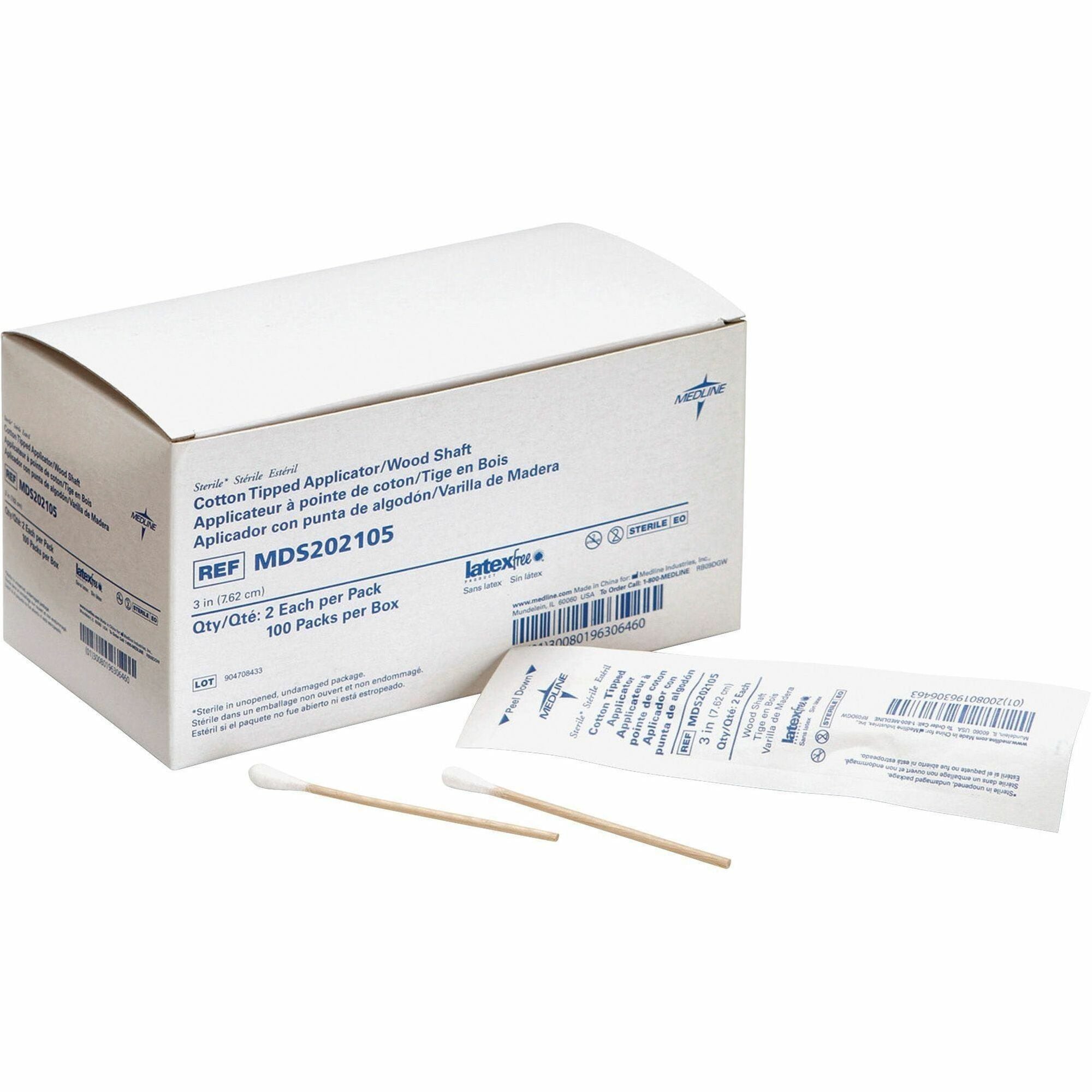 Medline Sterile Cotton-Tipped Applicators - 200/Box - White