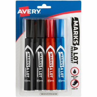 MARKS A LOT Regular Desk-Style Permanent Marker, Broad Chisel Tip, Assorted Colors, 4/Set (7905)